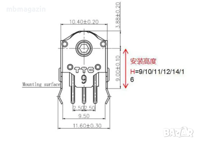 TTC Encoder Gold 7/8/9/10/11/12/13/14/15/16mm Dustproof Mouse Scroll , снимка 4 - Клавиатури и мишки - 53979603