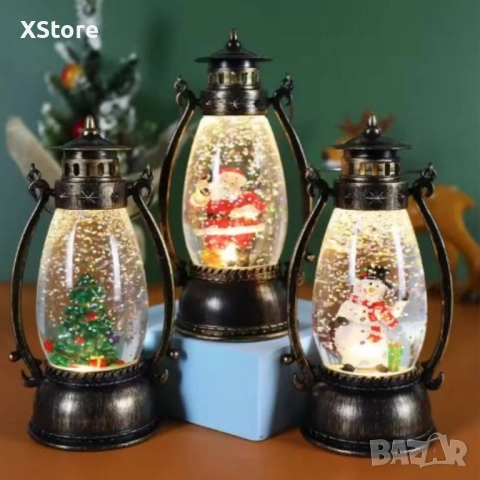 Ретро Led коледен фенер с ефект падащ сняг
