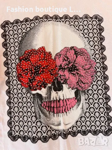 Нова бяла тениска с череп 95% памук М размер ❤️  , снимка 2 - Тениски - 47737657