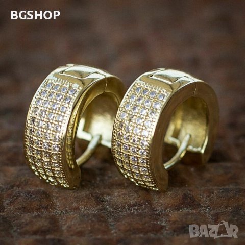 Bling Bling обеци халки с 4 реда камъни - Gold, снимка 2 - Обеци - 37705215