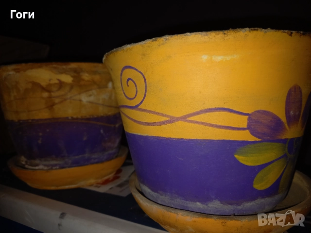 Керамични саксии с рисунка 2 броя, снимка 4 - Саксии и кашпи - 52681723
