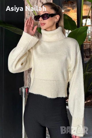 Дамско бяло плетено поло – меко, елегантно и стилно, снимка 2 - Блузи с дълъг ръкав и пуловери - 52792754