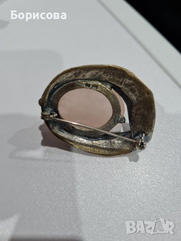 Сребърен комплект - пръстен и брошка с розов кварц, снимка 4 - Бижутерийни комплекти - 38999370