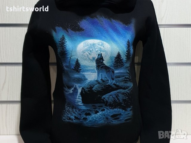 Нов дамски суичър с дигитален печат Вълк, пълнолуние, Серия вълци, снимка 3 - Суичъри - 31160431
