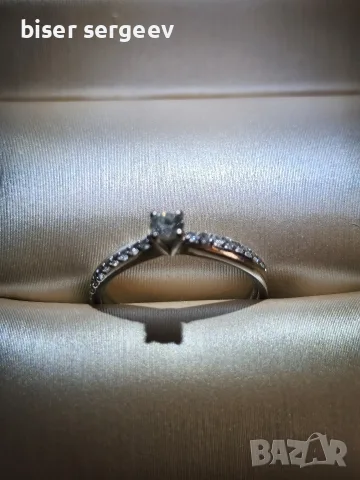 Елегантен златен пръстен с диаманти 0,31 ct (14 к.бяло злато)със сертификат., снимка 2 - Пръстени - 56083648
