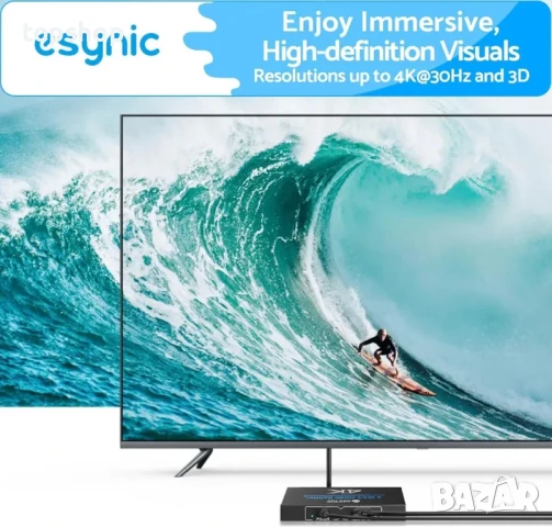 НОВ eSynic 4K@30HZ HDMI сплитер 4 портов HDMI сплитер HDCP 1.4 Hdcp Bypass, поддържа Dolby, снимка 5 - Друга електроника - 50555868