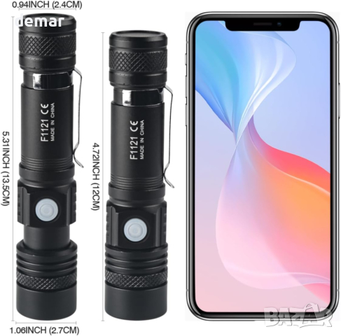 NAKCNM 2 броя мини LED фенерче, акумулаторно, 4 режима, джобна щипка, регулируем фокус, вкл. батерии, снимка 6 - Други - 44748172