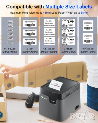 Принтер за етикети НОВ CLABEL 221D Bluetooth Thermal Label Printer , снимка 7 - Принтери, копири, скенери - 53927338