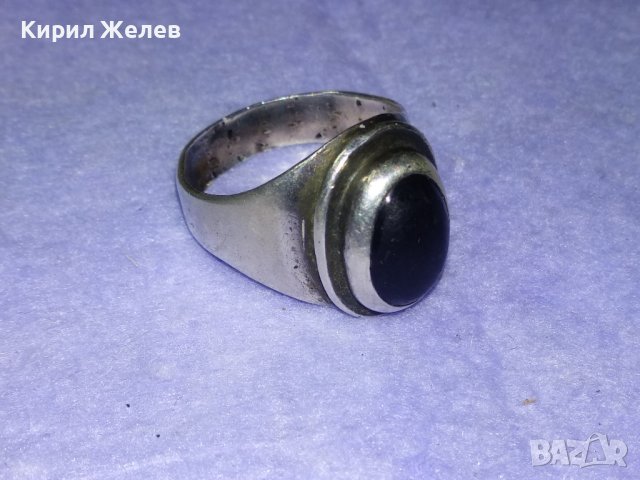 Стар АНГЛИЙСКИ СРЕБЪРЕН СКЪПОЦЕНЕН ПРЪСТЕН СРЕБРО ВИСОКА ПРОБА с РЪЧНО ШЛИФОВАН ЧЕРЕН ОНИКС 40637, снимка 2 - Антикварни и старинни предмети - 42599665