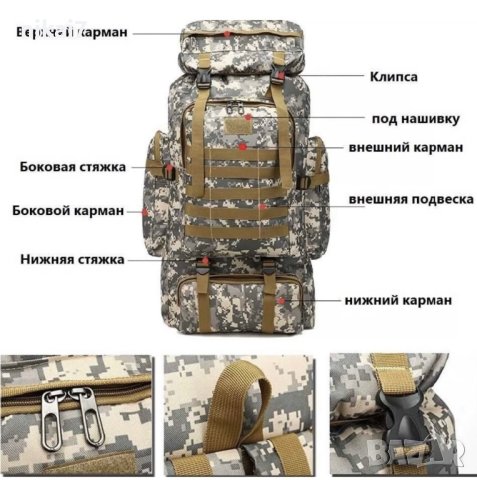 туристическа раница 80L къмпинг планински преход система с ремъци, снимка 13 - Ръкавици - 42063806