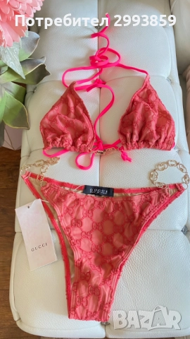 Бикини бански Гучи XS-M*Gucci technical gold chain, снимка 5 - Бански костюми - 51480366