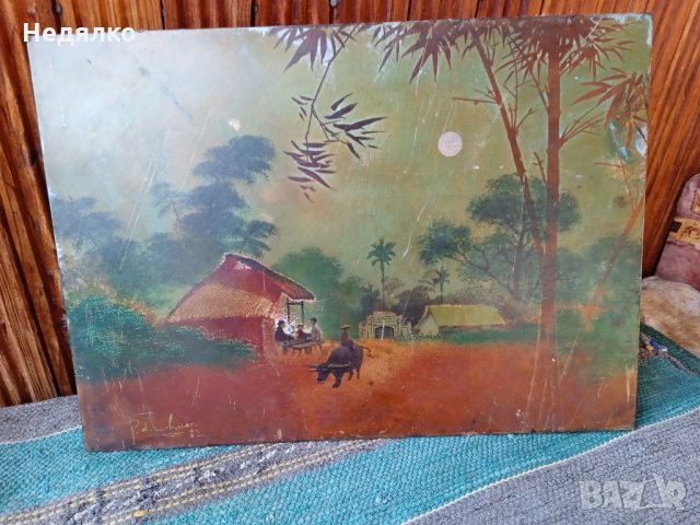 Уникална виетнамска картина,1982г,подписана, снимка 9 - Антикварни и старинни предмети - 35285203