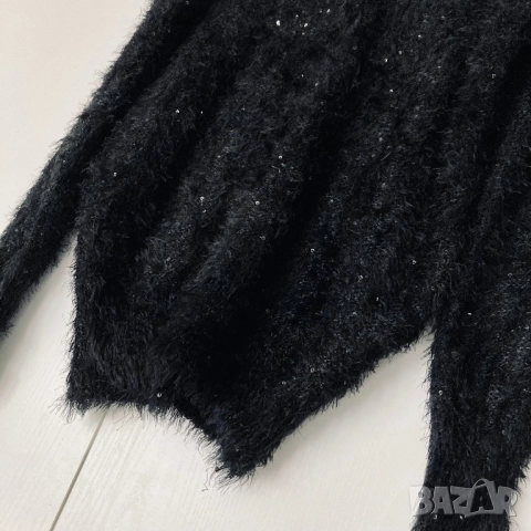 Разпродажба Дамски черен пухкав пуловер с пайети Нов, снимка 5 - Блузи с дълъг ръкав и пуловери - 52881428
