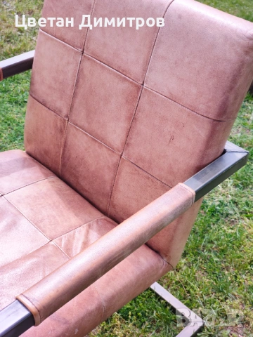 Конзолен трапезен стол в ретро индустриален стил, изработен от естествена кожа и метал. , снимка 13 - Столове - 54179904