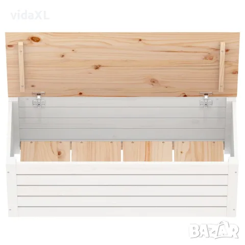 vidaXL Кутия за съхранение, бяла, 89x36,5x33 см, борово дърво масив, снимка 7 - Скринове - 56147933
