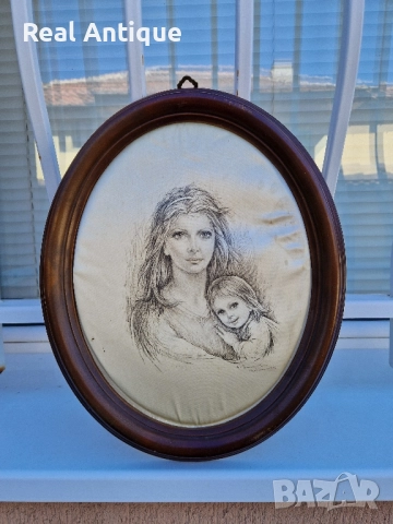 Прекрасна антикварна италианска авторска картина върху коприна- Тарантино 