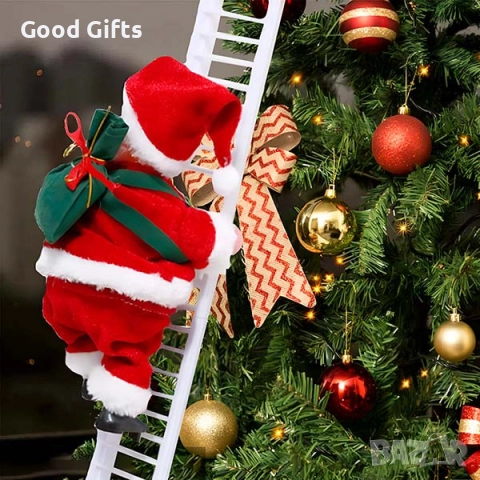 Катерещ се по стълба Дядо Коледа с музика – движеща се коледна украса 70см, снимка 3 - Декорация за дома - 52235718