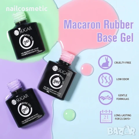 КАУЧУКОВА UV&LED БАЗА 2 В 1 КОЛЕКЦИЯ MACARON - UR SUGAR 7 мл бонбонени цветове, снимка 13 - Продукти за маникюр - 50592951