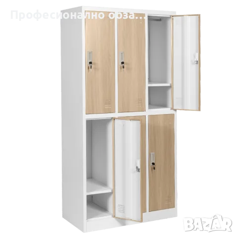 ПРОМО метален гардероб за 6 души в черно с врати орех/бял с врати бук, снимка 3 - Шкафове и рафтове - 52333863