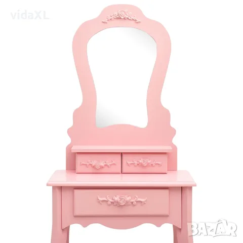 vidaXL Комплект тоалетка с табуретка, розов, 50x59x136 см, пауловния, снимка 5 - Тоалетки - 56146637