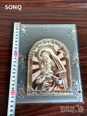 Прекрасна Сребърна Икона Върху Стъкло, снимка 8 - Икони - 49641043