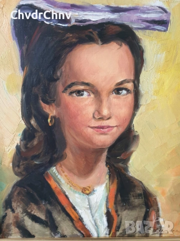 Nicol 65х55см/картина масло върху платно/женски портрет/момиче в народна носия/дървена рамка, снимка 3 - Картини - 52364358