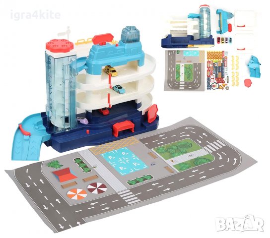 Топ Триетажен паркинг с асансьор, колички, постелка, звук и светлини, снимка 3 - Коли, камиони, мотори, писти - 38527070