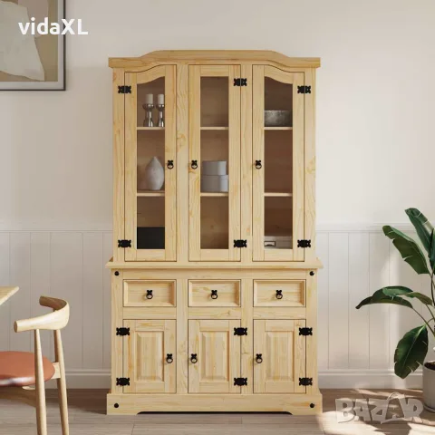 vidaXL Висок шкаф Corona, кафяв, 112x43x191,5 см, мексикански бор масив, снимка 3 - Бюфети - 56147358
