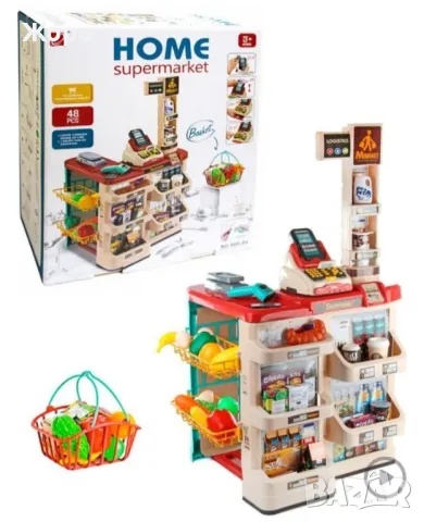 Детски комплект супер маркет със скенер . касов апарат и кантар със звук и светли 48 елемента КН3306, снимка 2 - Образователни игри - 48033746