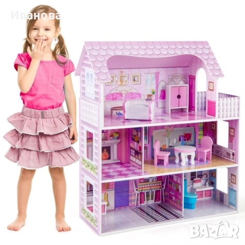 Дървена къща за кукли 3 нива, снимка 2 - Играчки за стая - 52581321