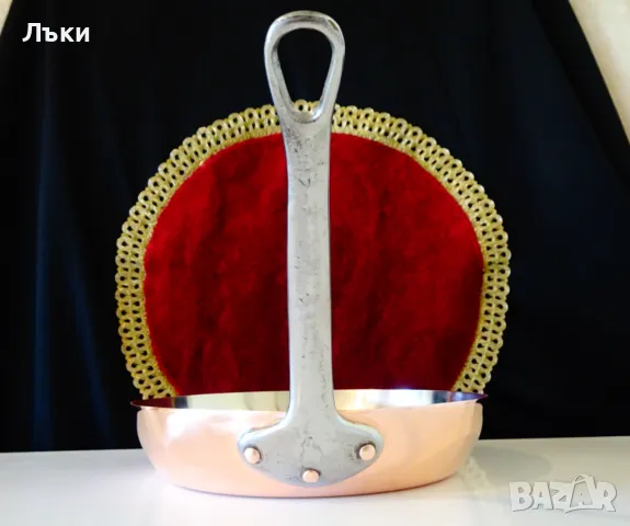 Меден тиган,чиста червена мед 700 гр.,калайдисан. , снимка 4 - Антикварни и старинни предмети - 50423053