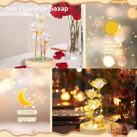 Нова декоративна Роза в стъклен купол LED подарък за мама приятелка жена, снимка 3 - Декорация за дома - 53927319