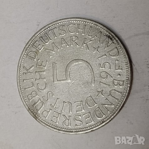 5 марки 1951г сребро, снимка 3 - Нумизматика и бонистика - 29490641