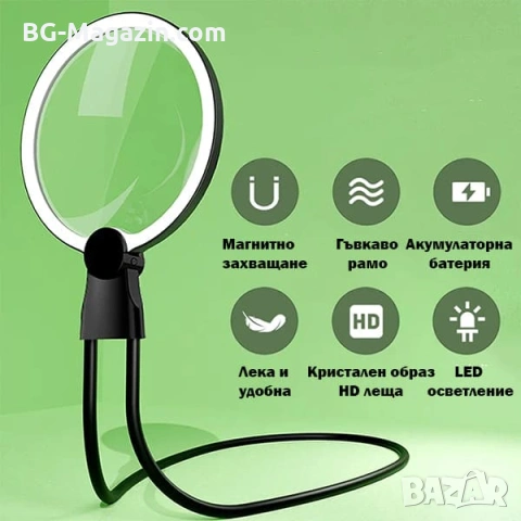 Голяма увеличителна лупа за врат с LED осветление за бродиране шиене гоблени четене настолна, снимка 2 - Други инструменти - 53032039