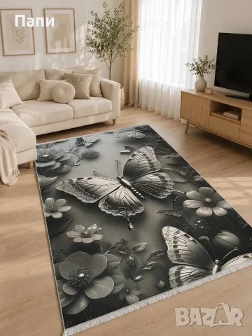 Модерен килим 140/180 в сиво с пеперуди 