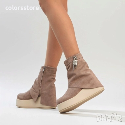 Боти на платформа - кафяв велур - DHG55 