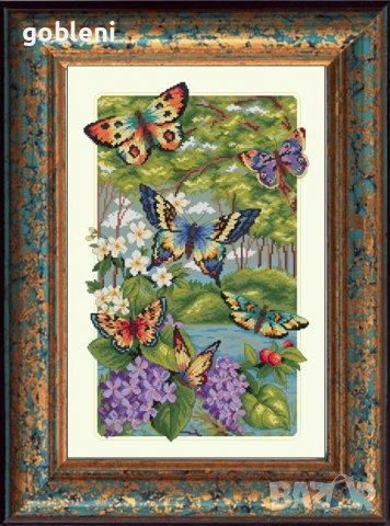 гоблен "ПЕПЕРУДИ В ГОРАТА"-Д46; шев 1:4; размери /40*60/см.;37 цвята, снимка 1