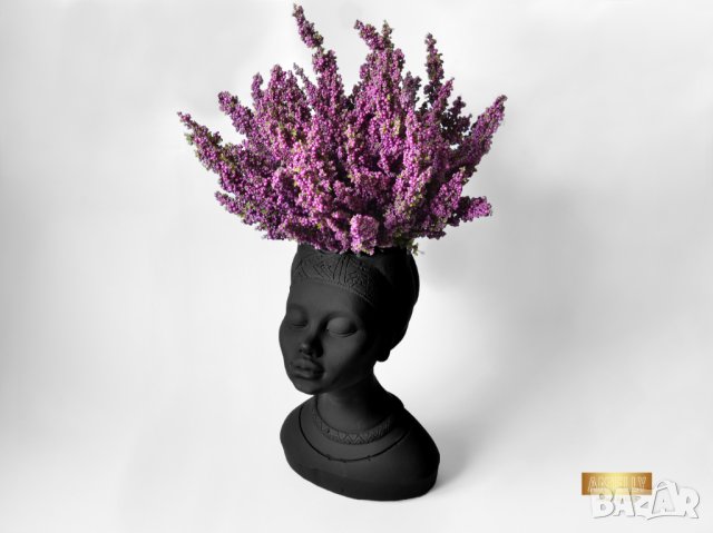 Кашпа с форма на глава на африканска жена / Подарък за дома / Кашпа за цветя и сукуленти, снимка 2 - Декорация за дома - 40521450