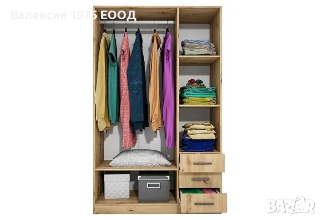 Трикрил гардероб с чекмеджета Сити 1028 дъб артисан или комбинация мока/ лате, снимка 5 - Гардероби - 47361407