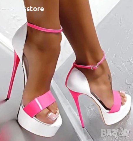 Сандали на ток - бяло с циклама - GM120