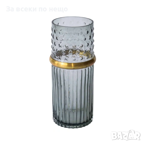 Дебелостенна стъклена ваза със златист елемент, 2 размера Код P2208