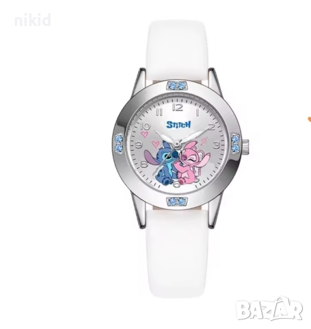 Стич Stitch Лило бял розов златен кант детски дамски ръчен часовник, снимка 2 - Детски - 50988492