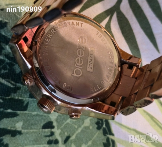 Часовник Breeze Chronograph в Цвят Розово Злато с Тюркоазен Циферблат, снимка 2 - Мъжки - 52006410