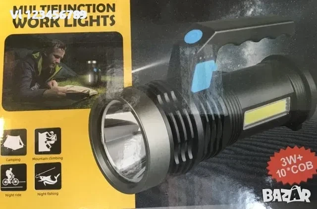 Олекотен акумулаторен CREE прожектор + COB осветлениe, снимка 2 - Къмпинг осветление - 54007895