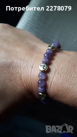 Гривна от аметист - ръчна изработка, снимка 2 - Гривни - 47309591