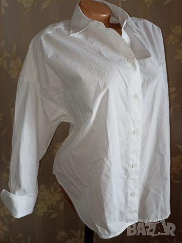 Benetton L,XL- Бяла памучна дамска широка риза , снимка 3 - Ризи - 44695374