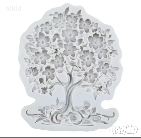 Кичесто Дърво с цъфнали цветя цветчета силиконов молд форма фондан шоколад , снимка 2 - Форми - 51572796