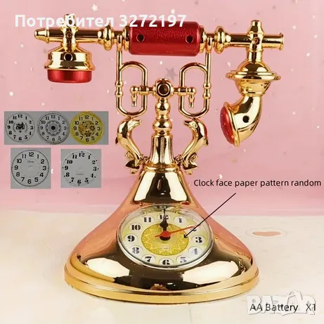 Старинен модел Европейски ретро телефон,форма на настолен часовник с будилник,различни цветове, снимка 5 - Други - 49192063