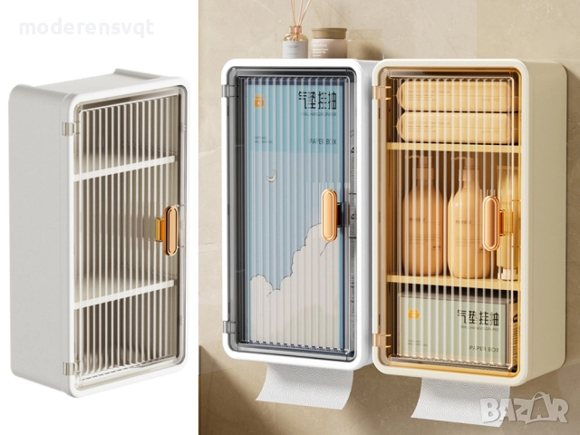 Водоустойчив ПВЦ шкаф за баня и тоалетна с поставка за хартия и телефон, снимка 2 - Шкафове - 52718519