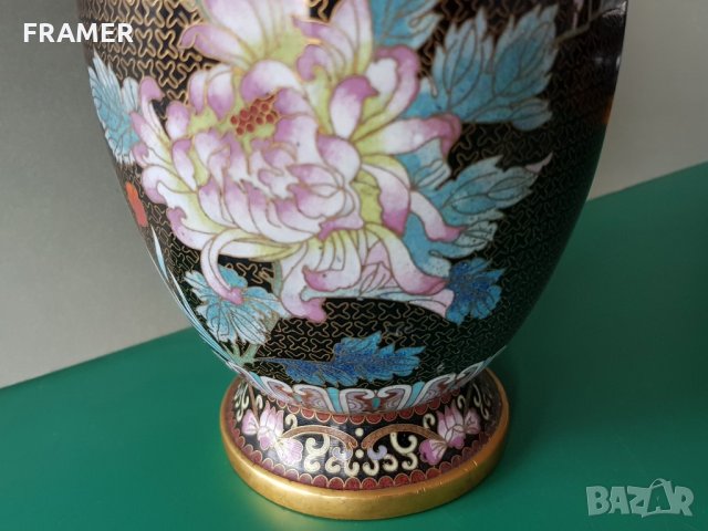 Прекрасна 19ти век Китайска Емайл Клазоне бронзова ваза, снимка 9 - Вази - 31459982